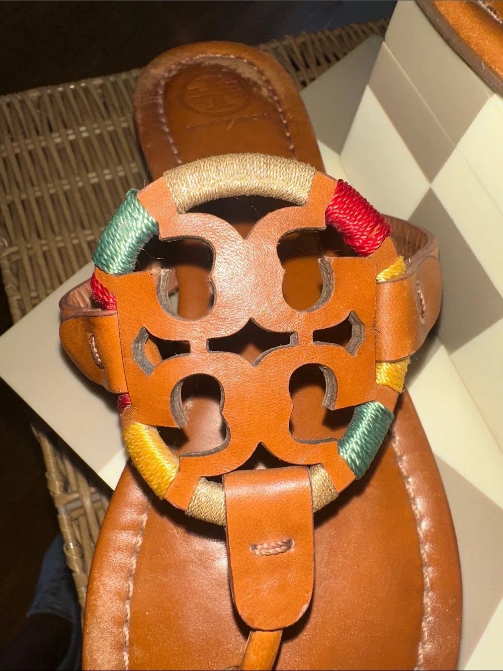 Tory Burch Tan Leather Embroidered Miller sandals size 8